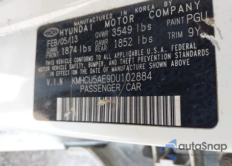 2013 Hyundai Accent Se из США, поврежденный, VIN KMHCU5AE9DU102884